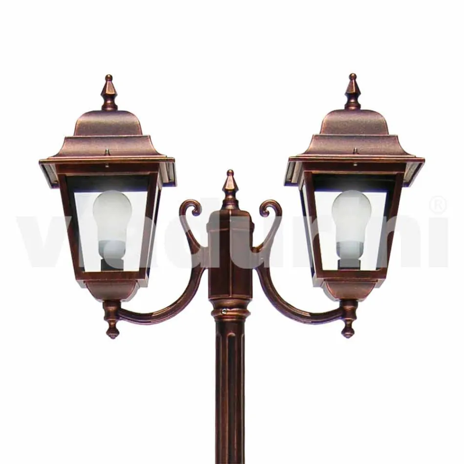 Two-light aluminum street lamp made in Italy, Aquilina Viadurini