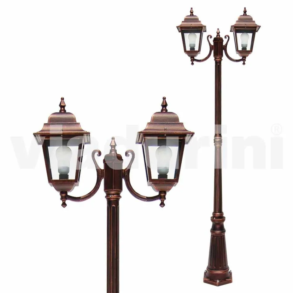 Two-light aluminum street lamp made in Italy, Aquilina Viadurini