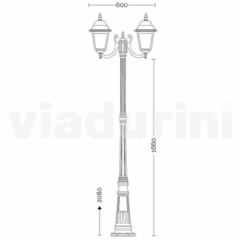 Two-light aluminum street lamp made in Italy, Aquilina Viadurini