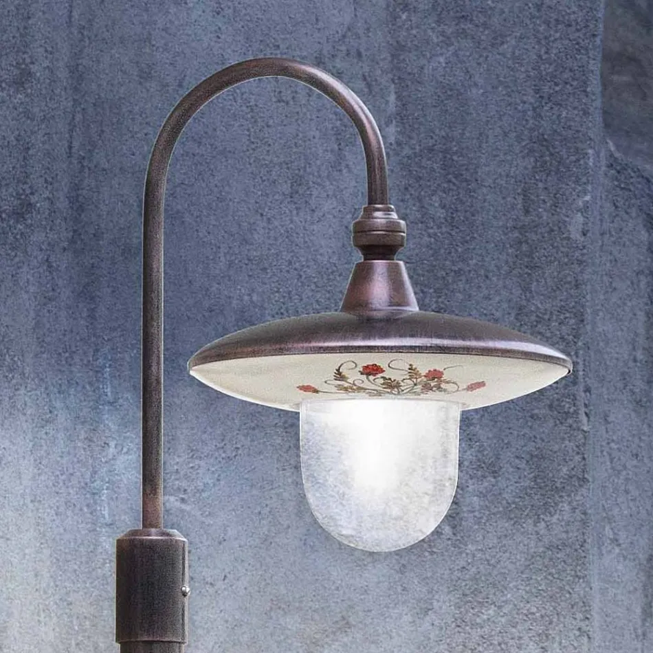 Outdoor Lamppost in Black Aluminum and Hand Painted Flowers - Latina Viadurini