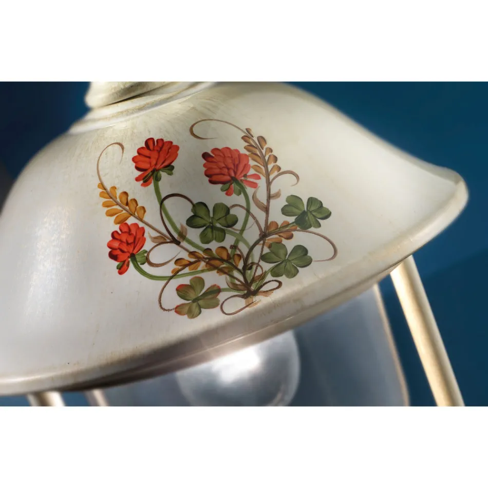 Garden Lamp Post in Hand Painted Aluminum and Flowers Decor - Bari Viadurini