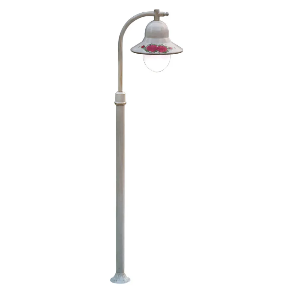 Outdoor White Aluminum Lamppost and Hand Painted Flowers Decor - Imperia Viadurini