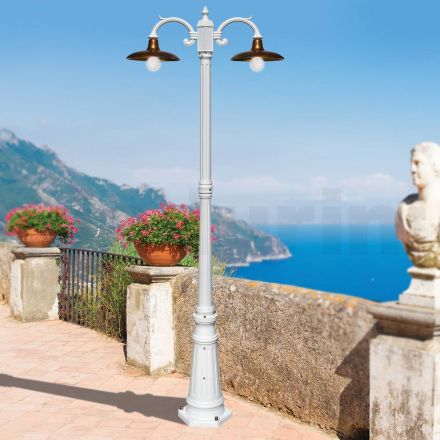 Vintage Style Street Lamp 2 Lights in Aluminum and Brass Made in Italy - Adela Viadurini