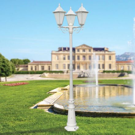 Vintage Style Street Lamp 3 Lights in Aluminum and Glass Made in Italy - Terella Viadurini