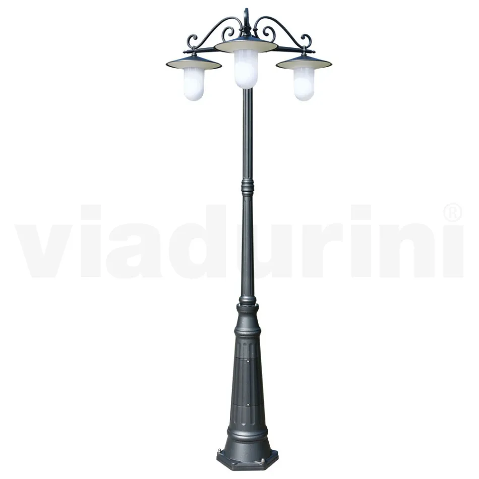 Vintage Style Street Lamp with 3 Lights in Gray Aluminum Made in Italy - Belen Viadurini