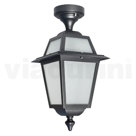 Garden Ceiling Lantern in Anthracite Aluminum and Sandblasted Glass - Elric Viadurini
