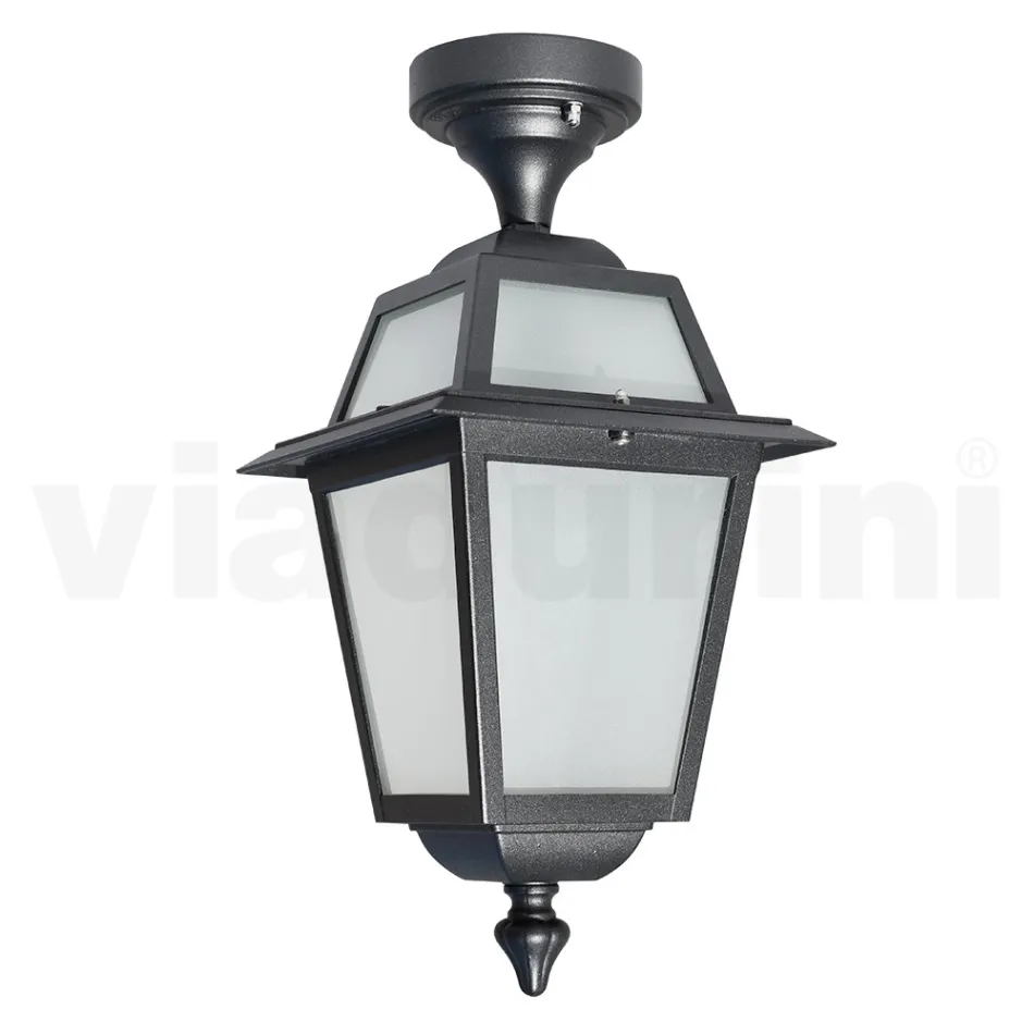 Garden Ceiling Lantern in Anthracite Aluminum and Sandblasted Glass - Elric Viadurini