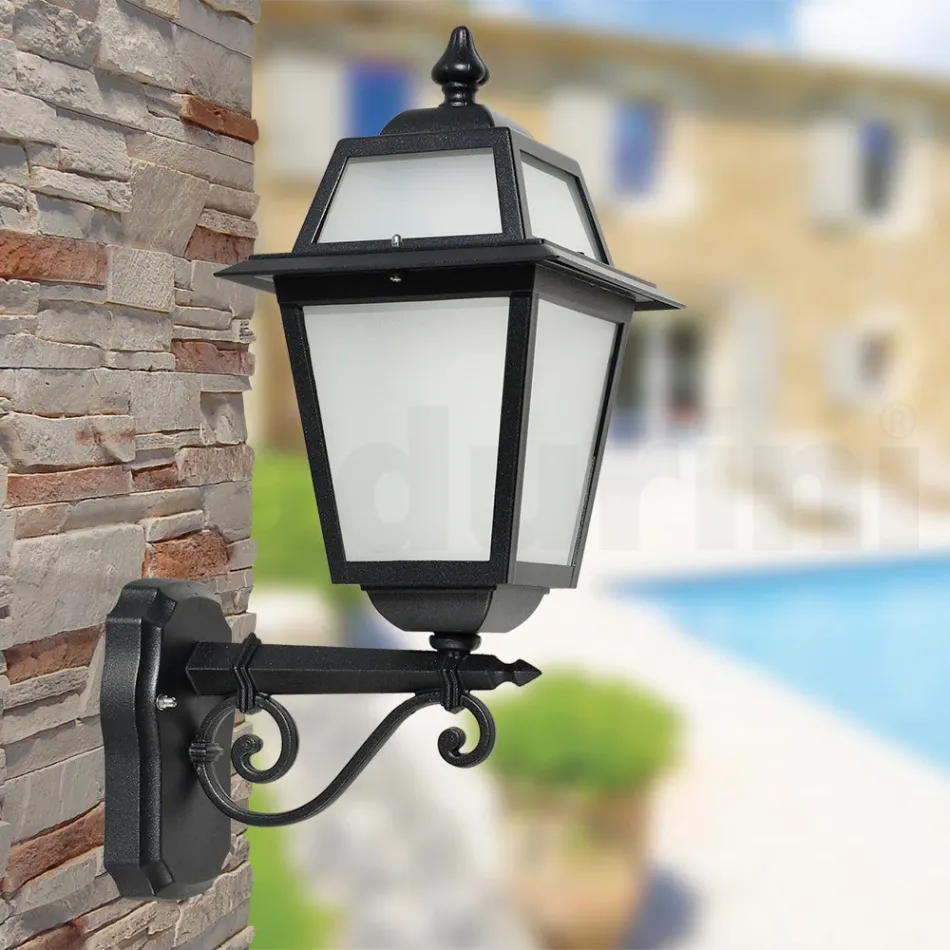 Garden Lantern in Anthracite Aluminum and Sandblasted Glass - Elric Viadurini