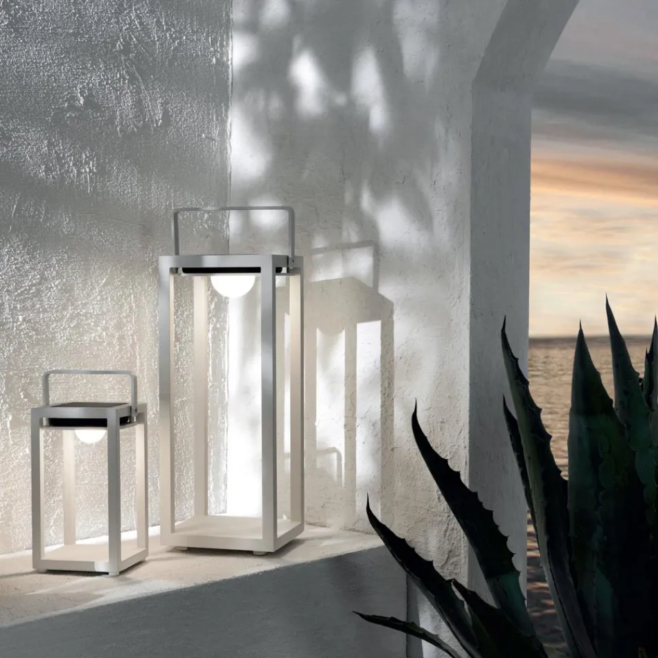 Outdoor Solar Lantern with Painted Aluminum or Teak Structure - Greg Viadurini