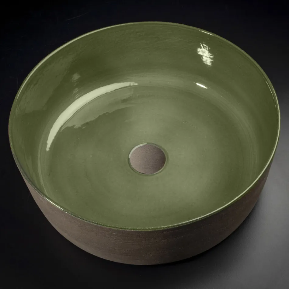 Green Refractory Clay Bowl Washbasin Made in Italy - Tatiana Viadurini