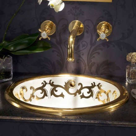 Built-in washbasin decorated in fire clay and gold made in Italy, Otis Viadurini