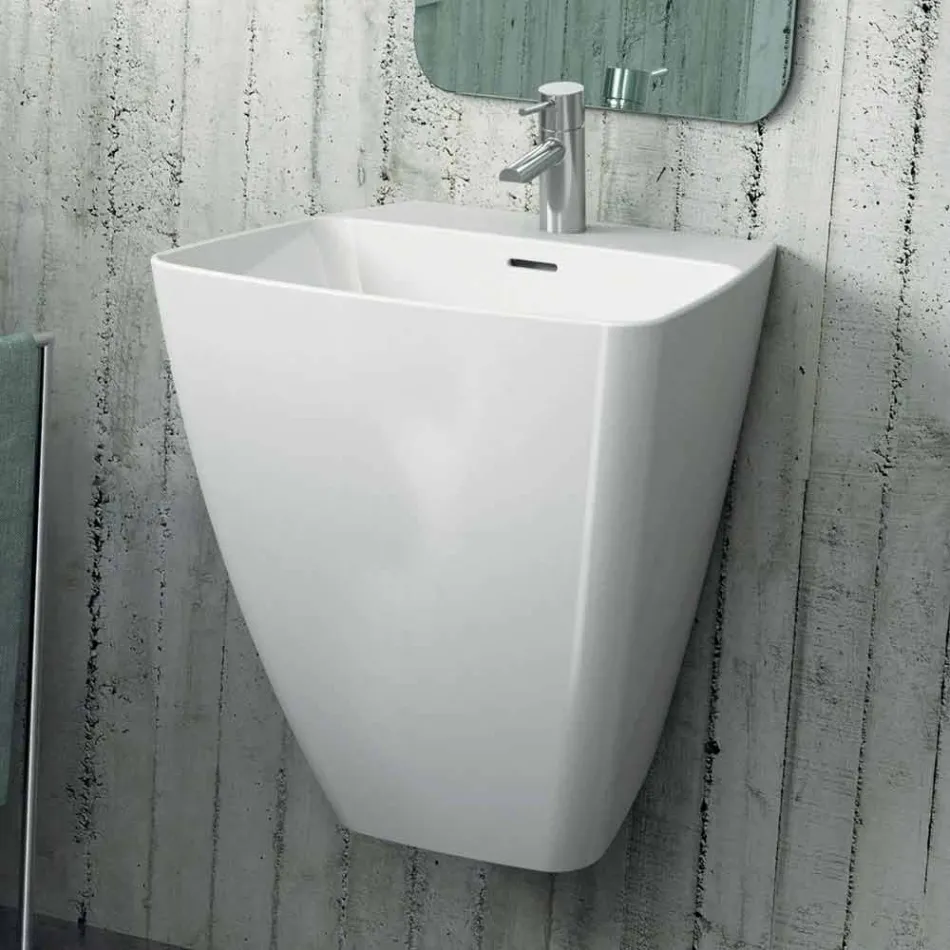 Modern design wall-mounted ceramic washbasin made in Italy, Goran Viadurini