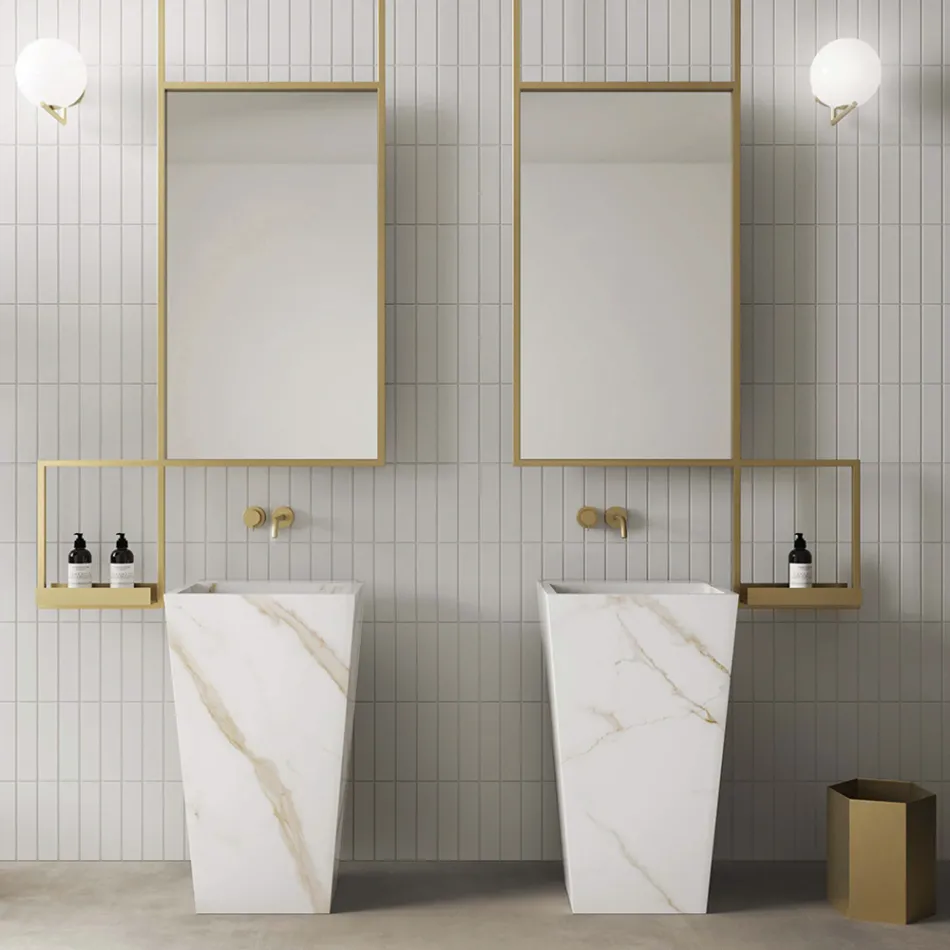 Column Bathroom Washbasin in Porcelain Stoneware Made in Italy - Baia Viadurini
