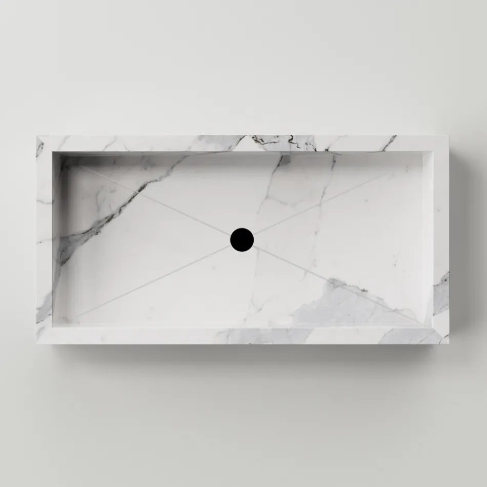 Bathroom Washbasin in Marble Effect Porcelain Stoneware Made in Italy - Ludmilla Viadurini