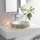 Semi-recessed bathroom sink in fire clay and gold made in Italy, Manilo Viadurini