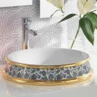 Semi-recessed bathroom sink in fire clay and gold made in Italy, Manilo Viadurini