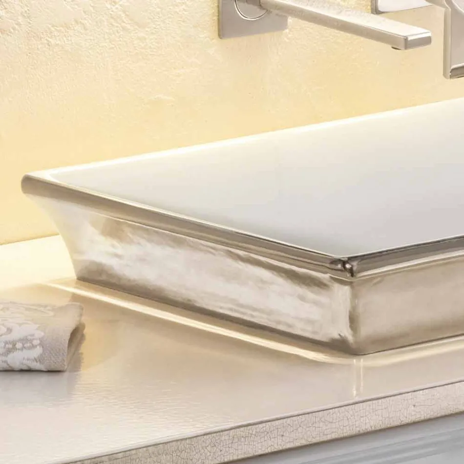 Semi-recessed bathroom sink in fire clay and platinum made in Italy, Guido Viadurini