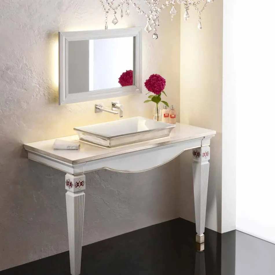 Semi-recessed bathroom sink in fire clay and platinum made in Italy, Guido Viadurini