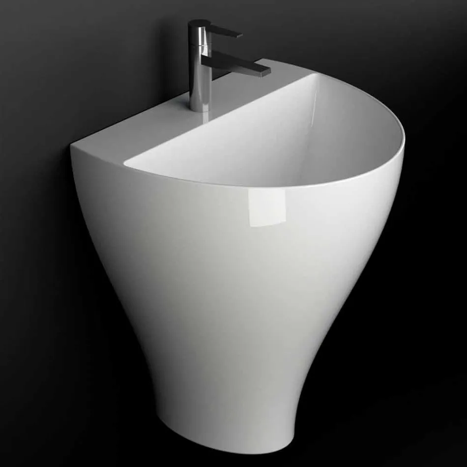 Modern ceramic wall hung bathroom sink made in Italy, Fiorello Viadurini