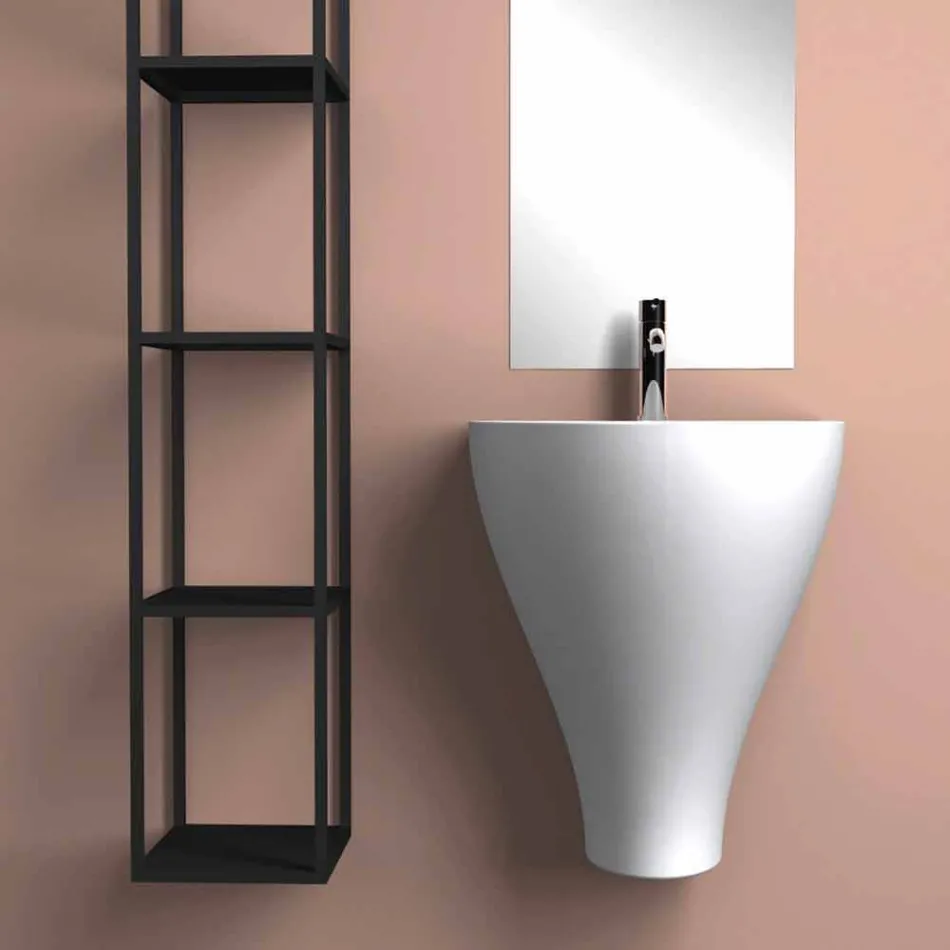 Modern ceramic wall hung bathroom sink made in Italy, Fiorello Viadurini
