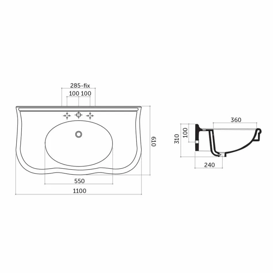 Washbasin with Legs or Without Ceramic L 110cm, by Design Avise Viadurini