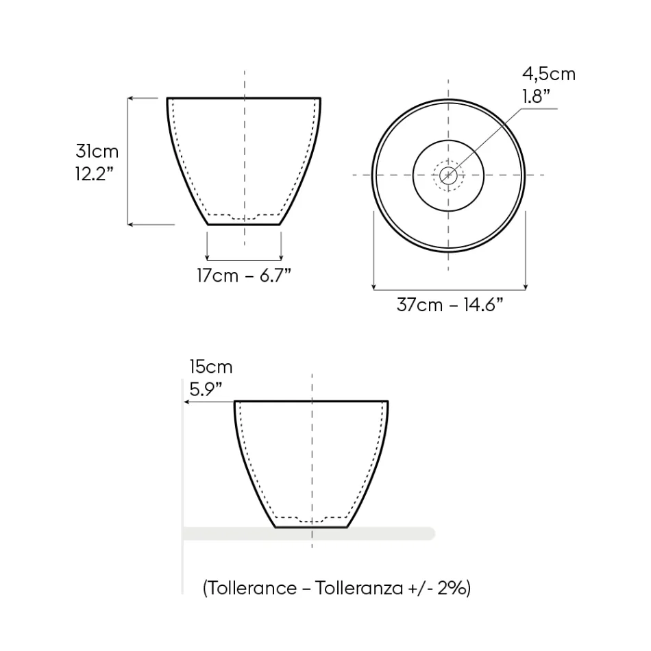 Conical Countertop Sink in Hand-Turned Fireclay - Orbite Viadurini