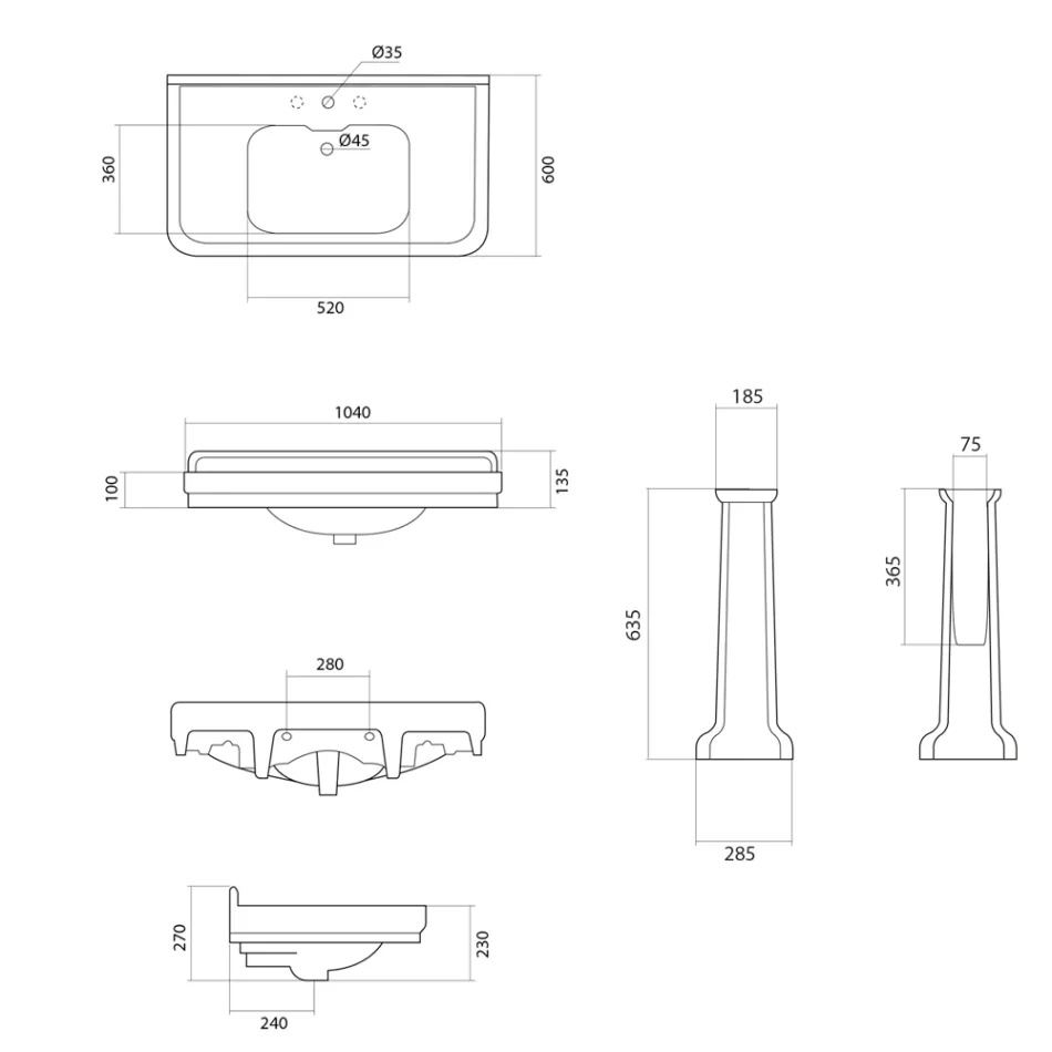 Column Console Washbasin in White Ceramic Made in Italy - Wollie Viadurini