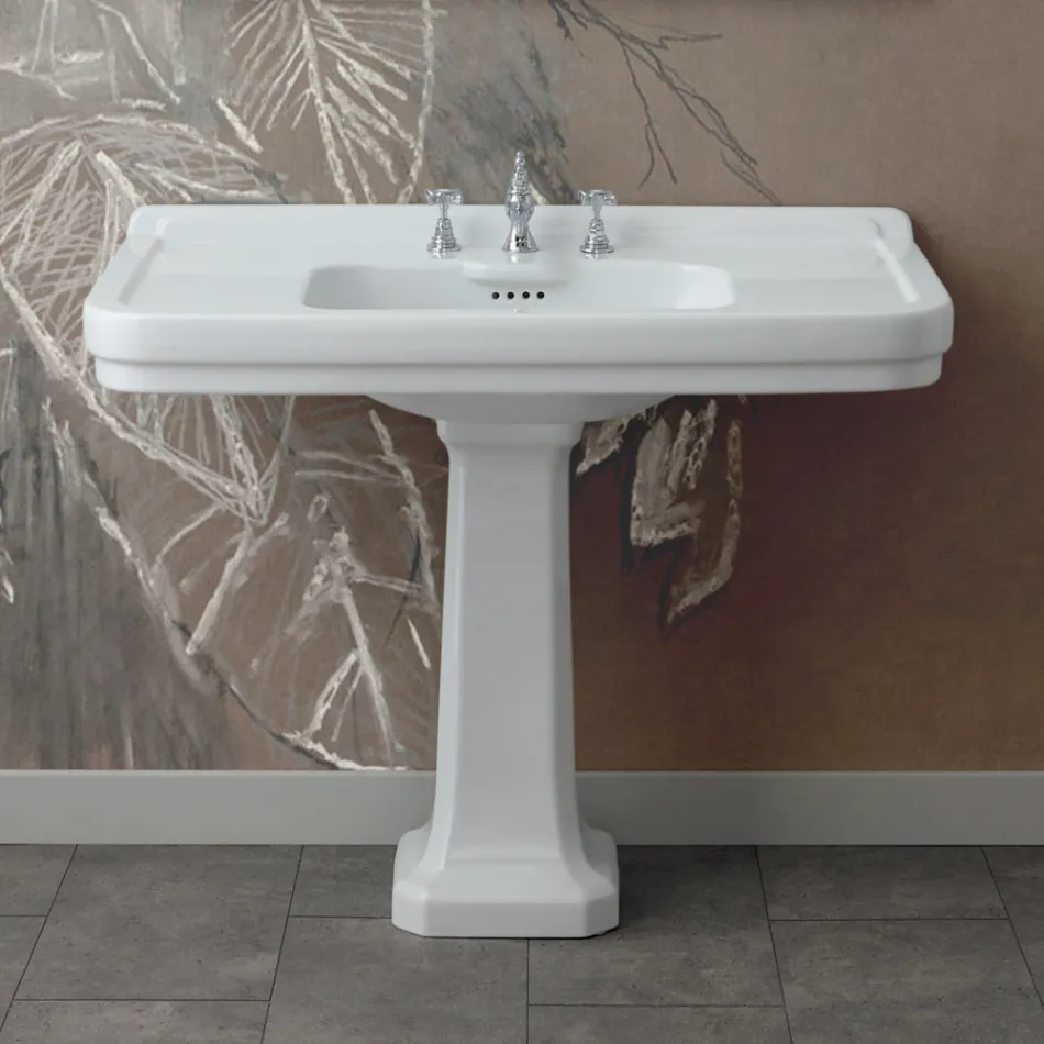 Column Console Washbasin in White Ceramic Made in Italy - Wollie Viadurini