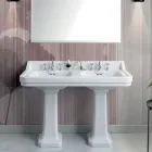 Column Console Washbasin in Ceramic Double Basin Made in Italy - Wollie Viadurini