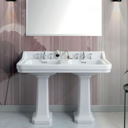Column Console Washbasin in Ceramic Double Basin Made in Italy - Wollie Viadurini