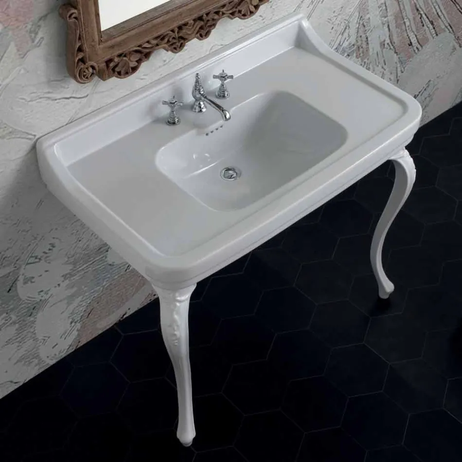 Console washbasin in white ceramic of classic Italian design, Swami Viadurini