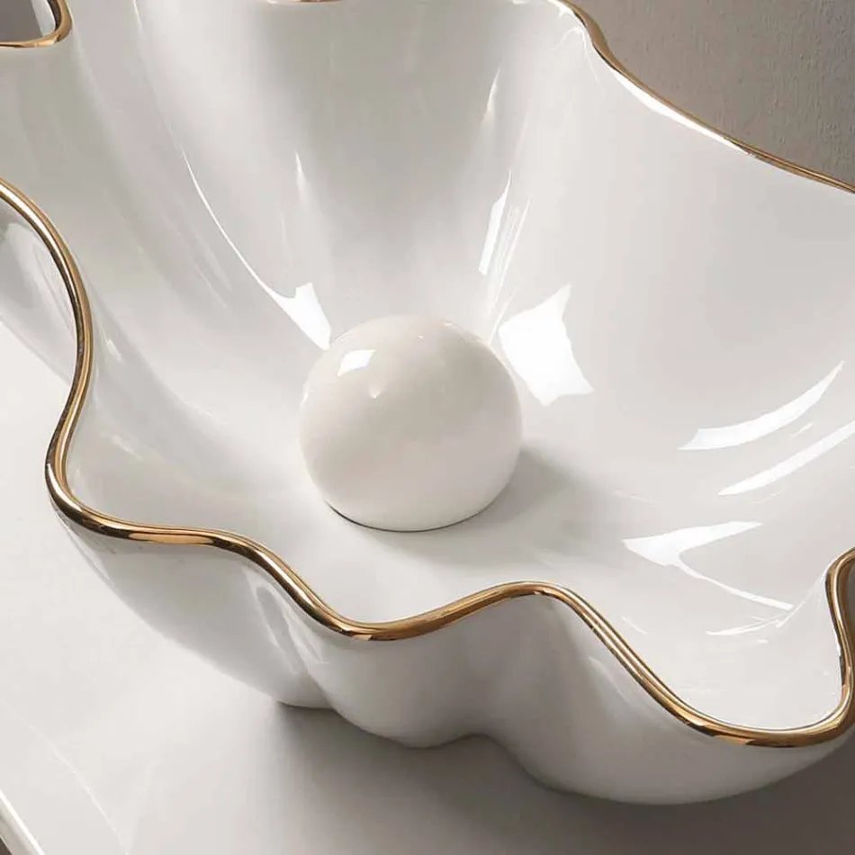 Countertop design ceramic white gold washbasin made in Italy Rayan Viadurini