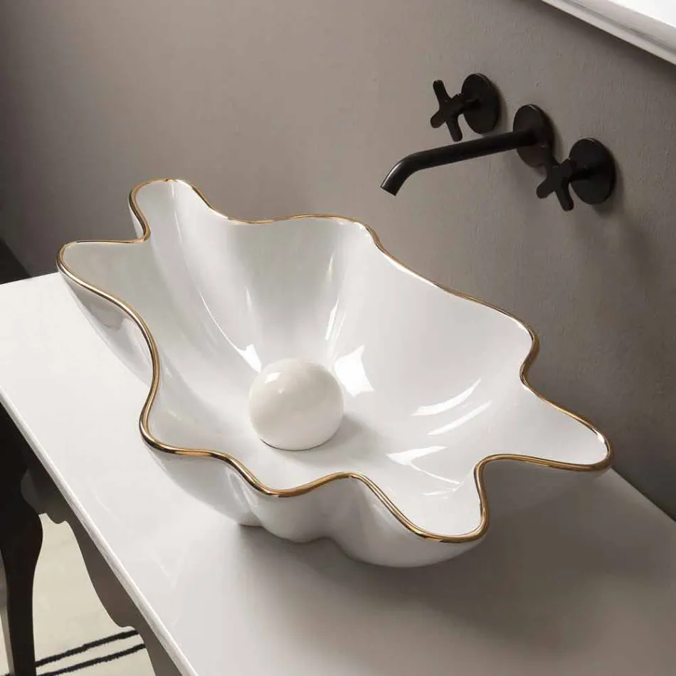Countertop design ceramic white gold washbasin made in Italy Rayan Viadurini