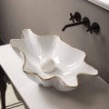 Modern white ceramic countertop basin Rayan gold edge, made in Italy