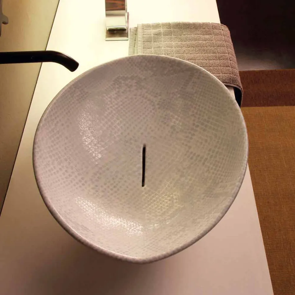 White ceramic snakeskin design countertop washbasin made Italy Animals Viadurini