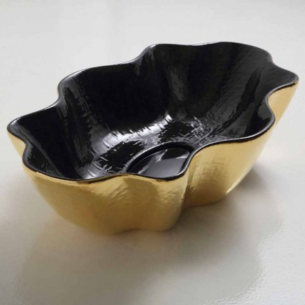 Countertop washbasin in black and gold ceramic design made in Italy Cubo Viadurini