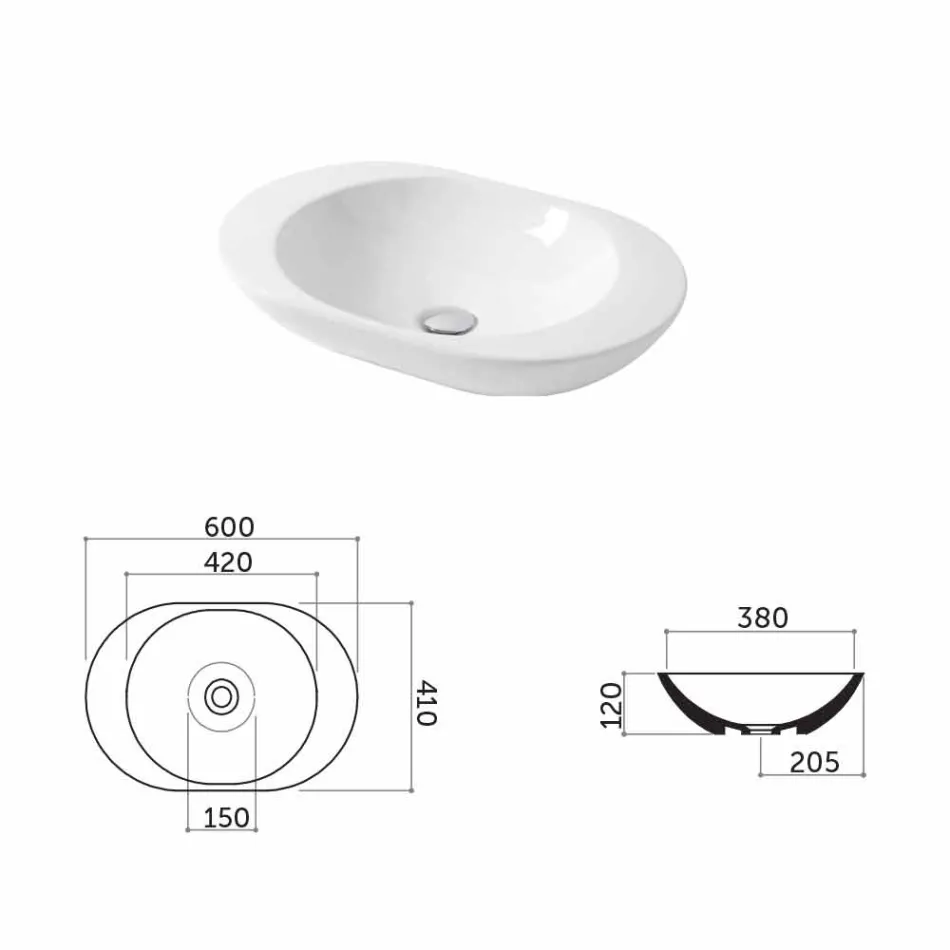 Design Countertop Washbasin in White or Melle Colored Ceramic Viadurini
