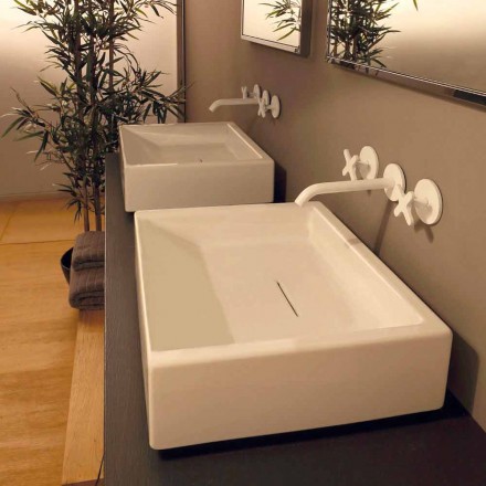 Design rectangular ceramic washbasin made in Italy Dalia Viadurini