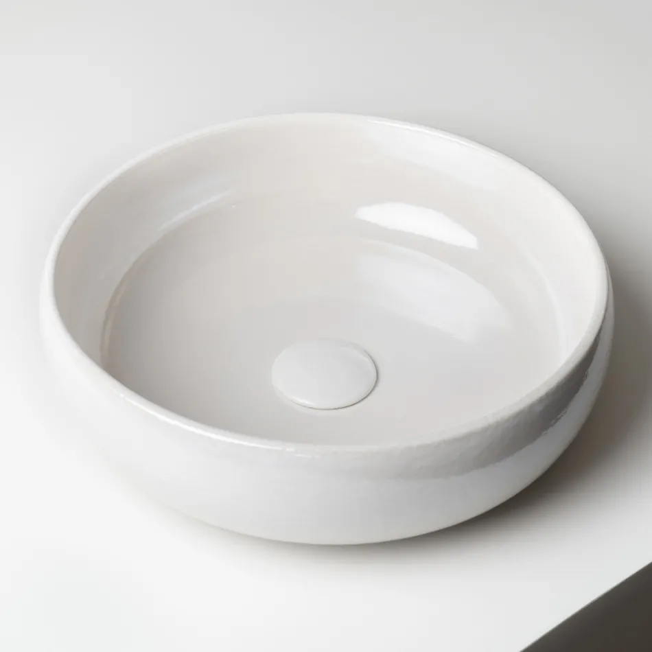 Raku Clay Countertop Sink with Metallic Craquelé Luster - Prisma Viadurini