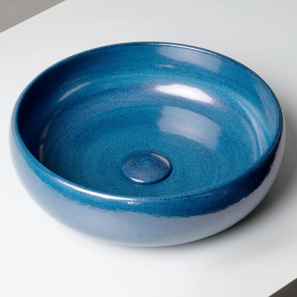 Raku Clay Countertop Sink with Metallic Craquelé Luster - Prisma Viadurini