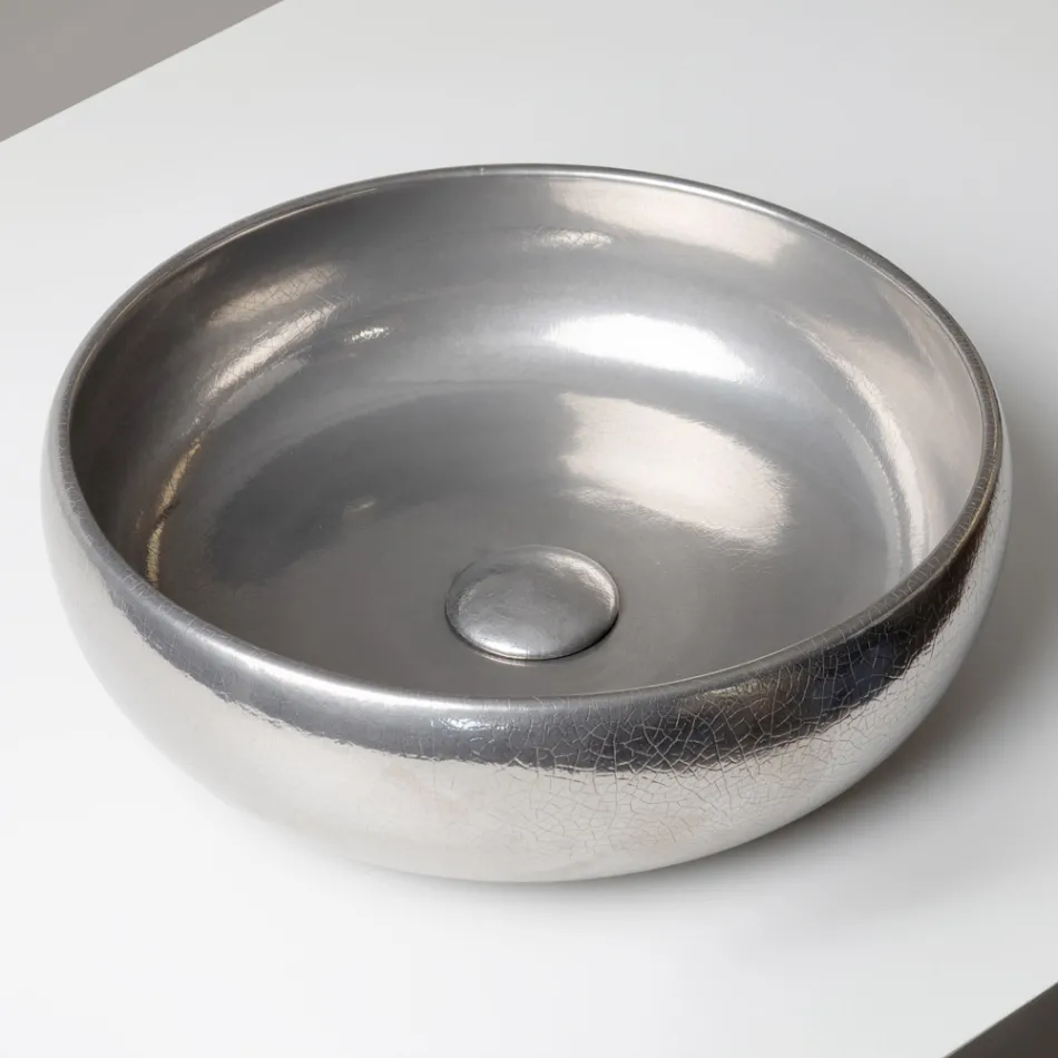 Hand-Turned Metallic Raku Clay Countertop Sink - Prisma Viadurini