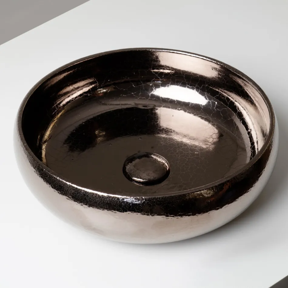 Hand-Turned Metallic Raku Clay Countertop Sink - Prisma Viadurini