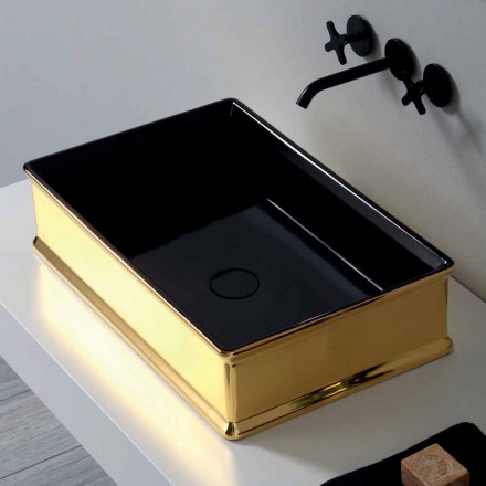 Two-color ceramic countertop washbasin produced in Italy by Debora Viadurini