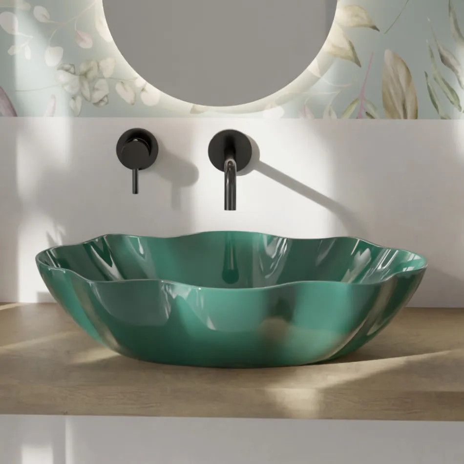 Countertop washbasin in colored ceramic different finishes L 65 cm - Cube Viadurini