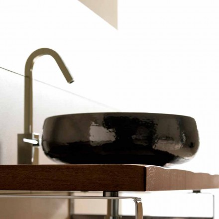 Raku ceramic counter top washbasin handmade in Italy, Ramon Viadurini