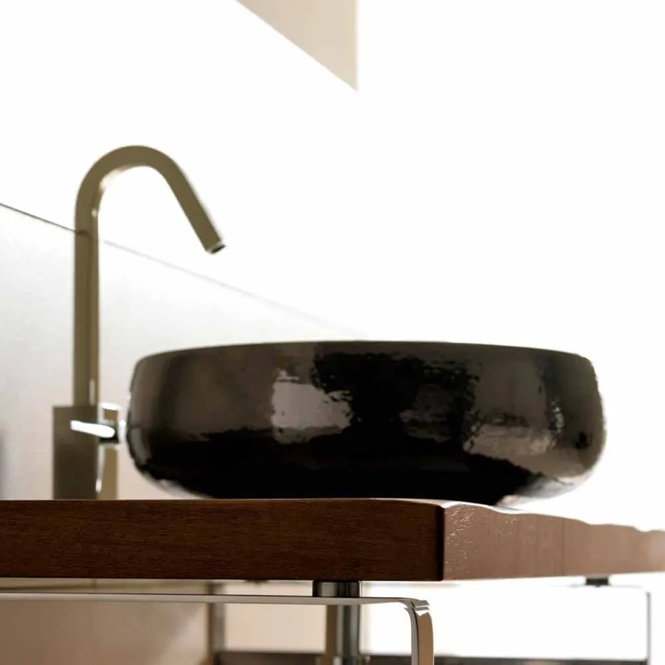 Raku ceramic counter top washbasin handmade in Italy, Ramon Viadurini