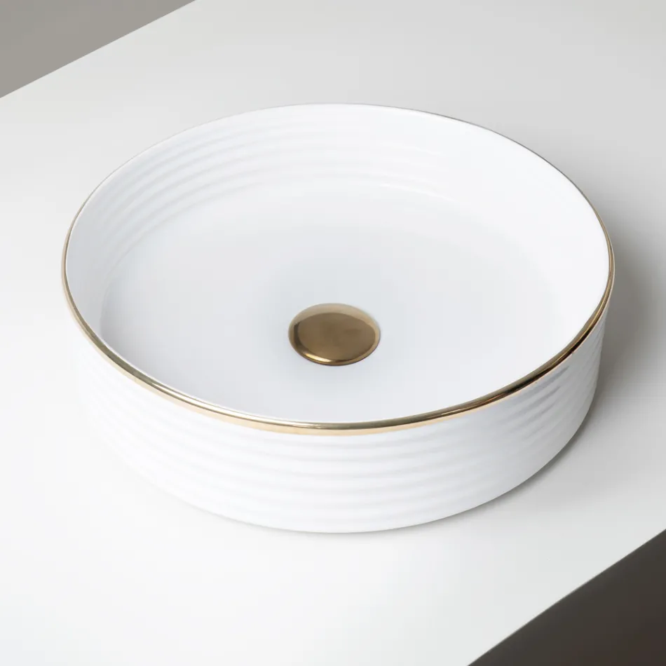 Countertop Sink in Porcelain Stoneware with Enamelled Edge - Vibration Viadurini