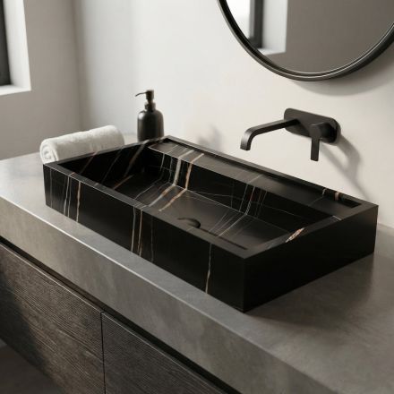 Countertop Sink in Marble-Effect Porcelain Stoneware Made in Italy - Cervia Viadurini