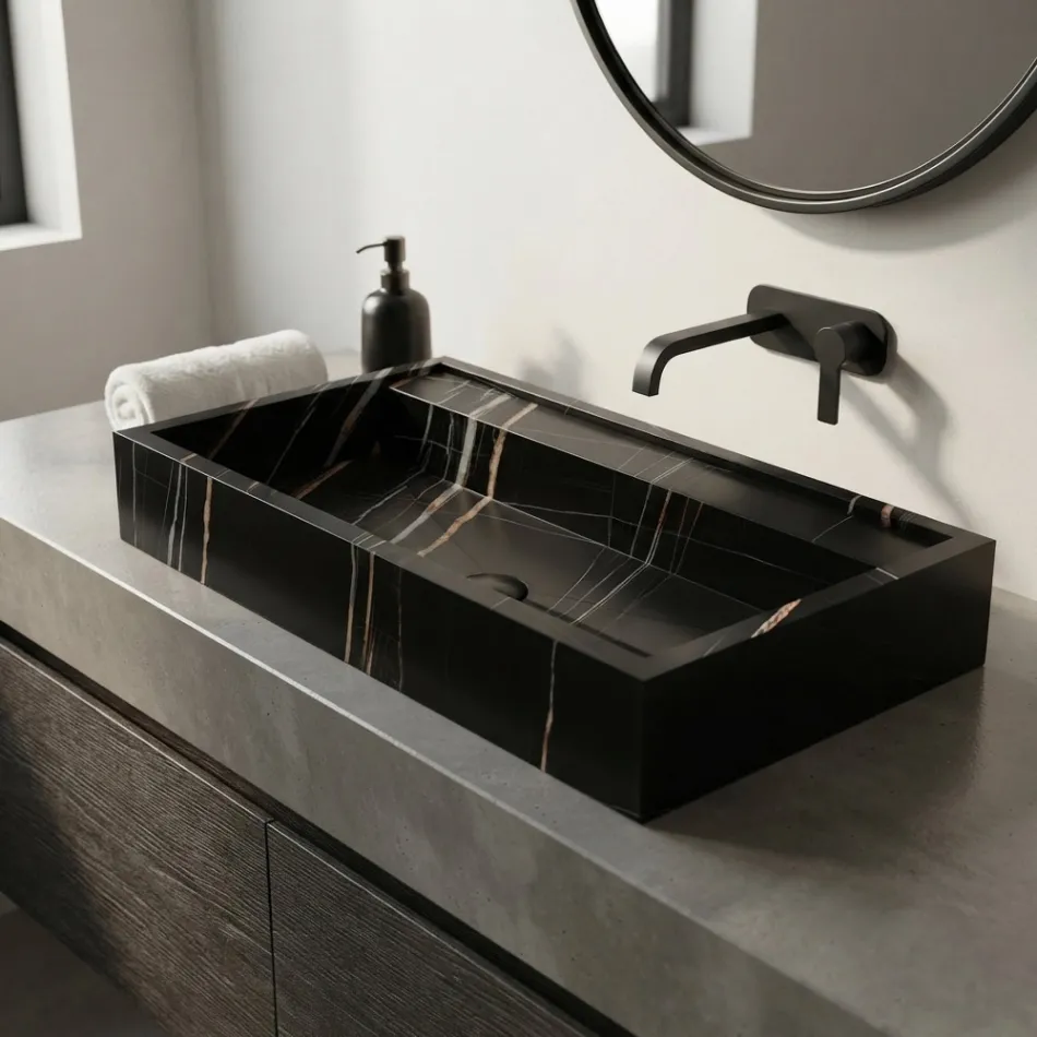 Countertop Sink in Marble-Effect Porcelain Stoneware Made in Italy - Cervia Viadurini