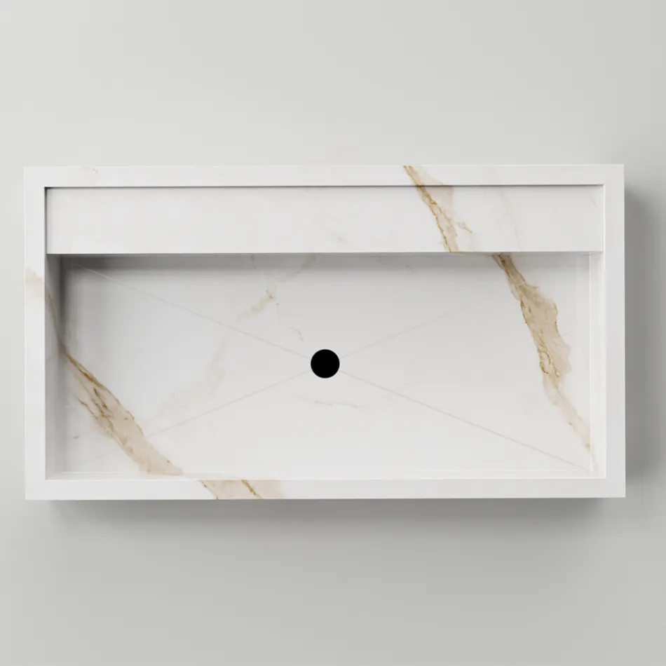 Countertop Washbasin in Marble Effect Porcelain Stoneware Made in Italy - Cervia Viadurini